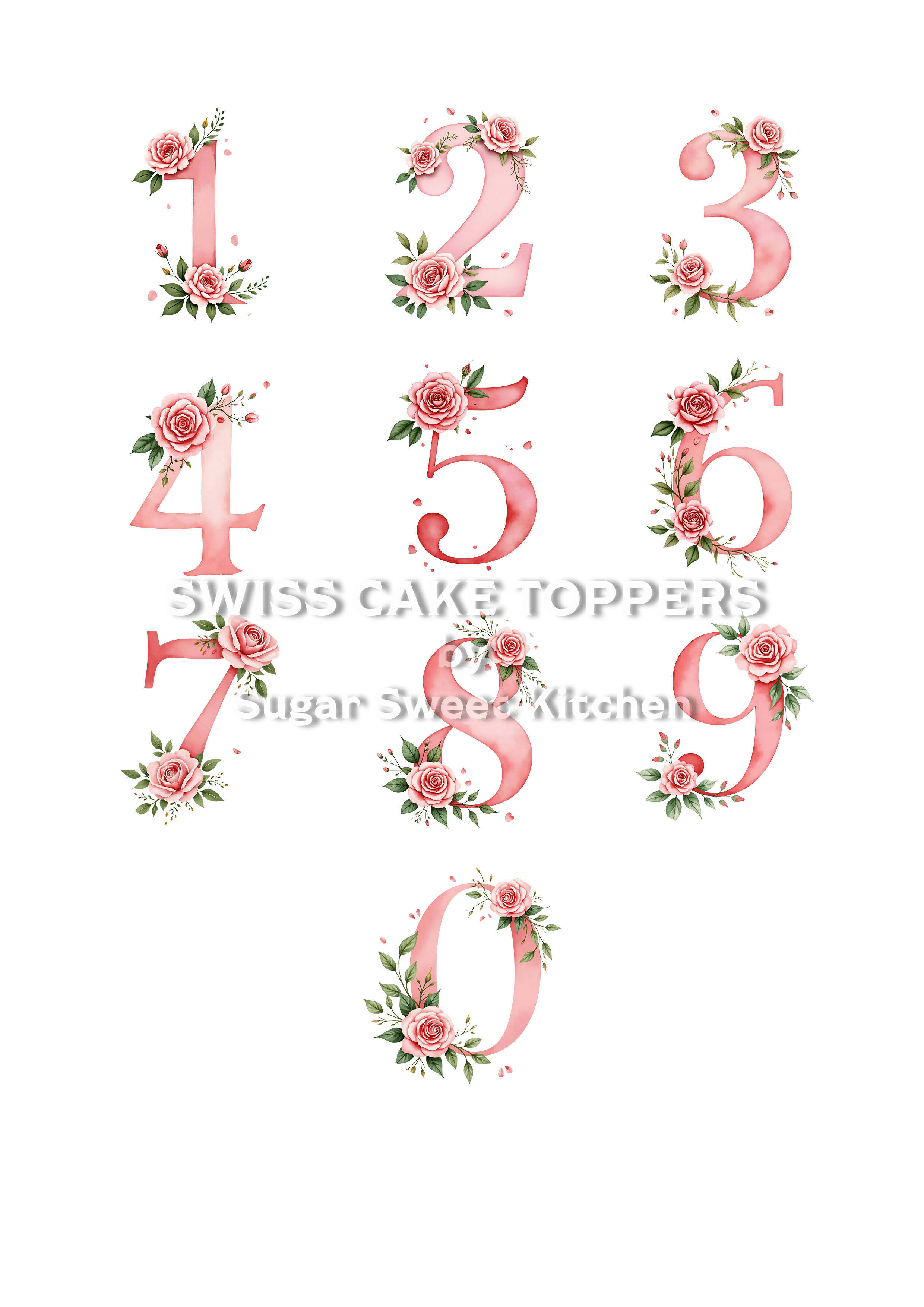 Fondant- Tortenaufleger mit Flower-Zahlen - personalisiert - Torten- & Cupcakeaufleger Sugar Sweet Kitchen