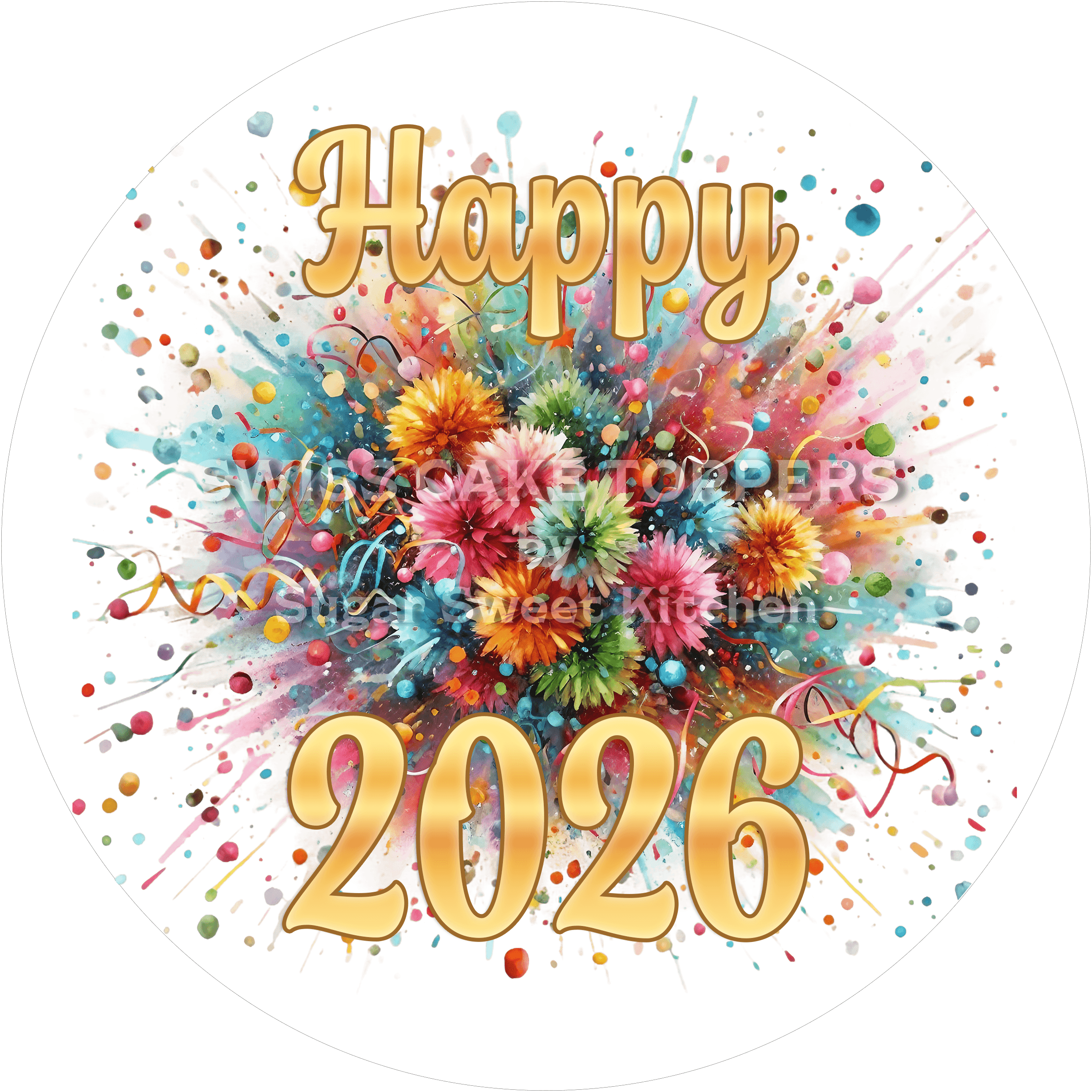 Funkelder New Year-Tortenaufleger mit Jahreszahl2 - personalisierbar - Fondant- Torten- & Cupcakeaufleger Sugar Sweet