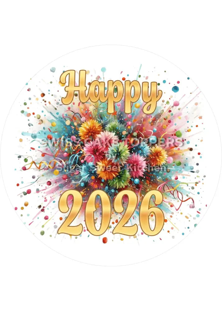 Funkelder New Year-Tortenaufleger mit Jahreszahl2 - personalisierbar - Fondant- Torten- & Cupcakeaufleger Sugar Sweet