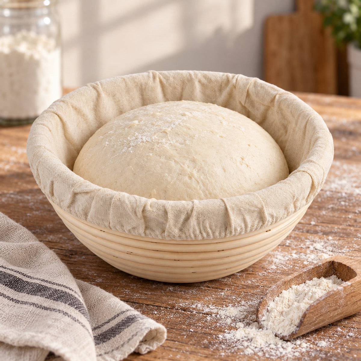 Gärkörbchen Rattan rund 12,5cm mit Leineneinlage - Backzubehör Sugar Sweet Kitchen