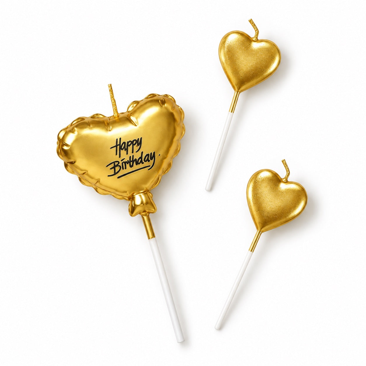 Geburtstagskerzen Herzen Gold – für Torten & Cupcakes / 3-teilig - Tortendekoration Sugar Sweet Kitchen