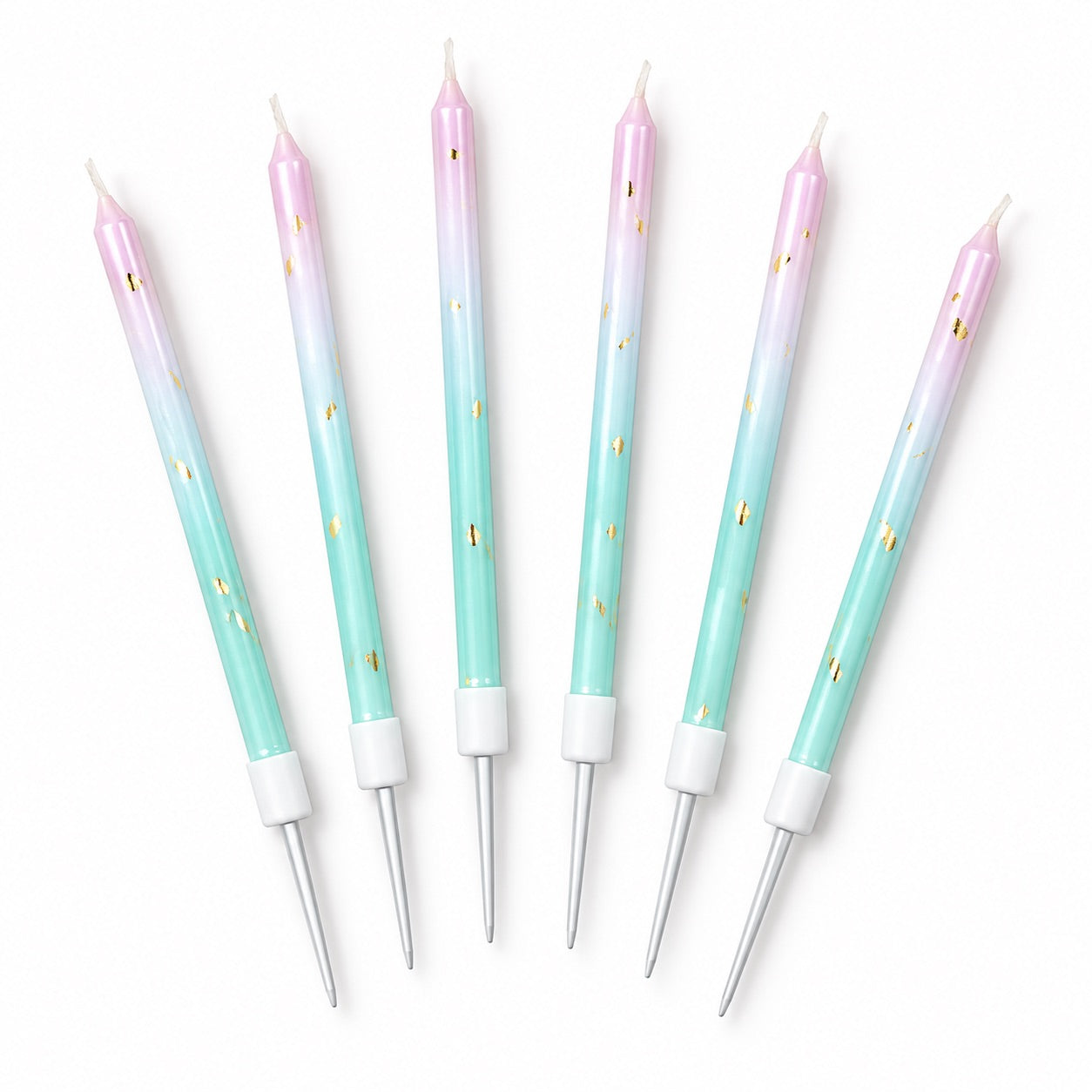 Geburtstagskerzen Pastell Rosa-Mint mit Goldsprenkeln / 6 Stk. - Tortendekoration Sugar Sweet Kitchen