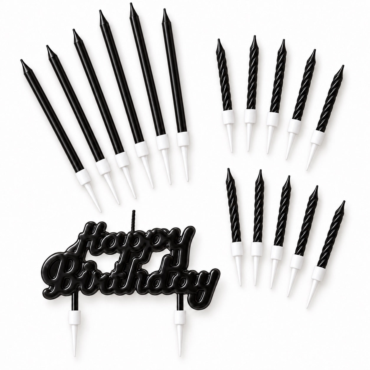 Geburtstagskerzen Schwarz mit Happy Birthday Schriftzug / 17-teilig - Tortendekoration Sugar Sweet Kitchen