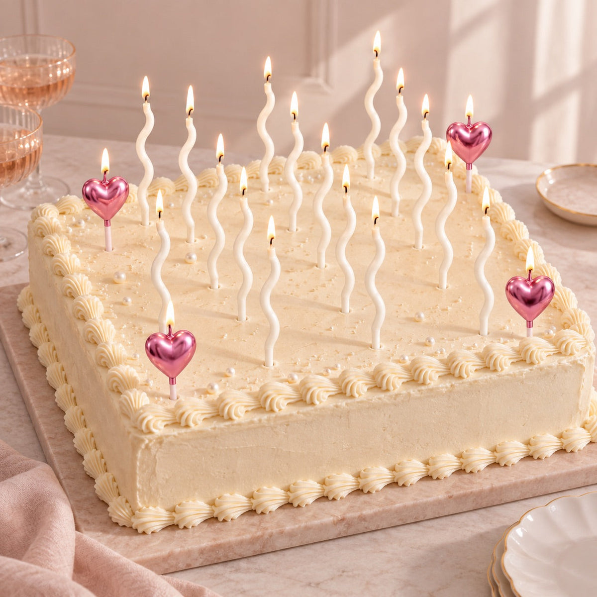 Geburtstagskerzen Weiss & Rosa mit Wellen- und Herzkerzen / 22-teilg. - Tortendekoration Sugar Sweet Kitchen