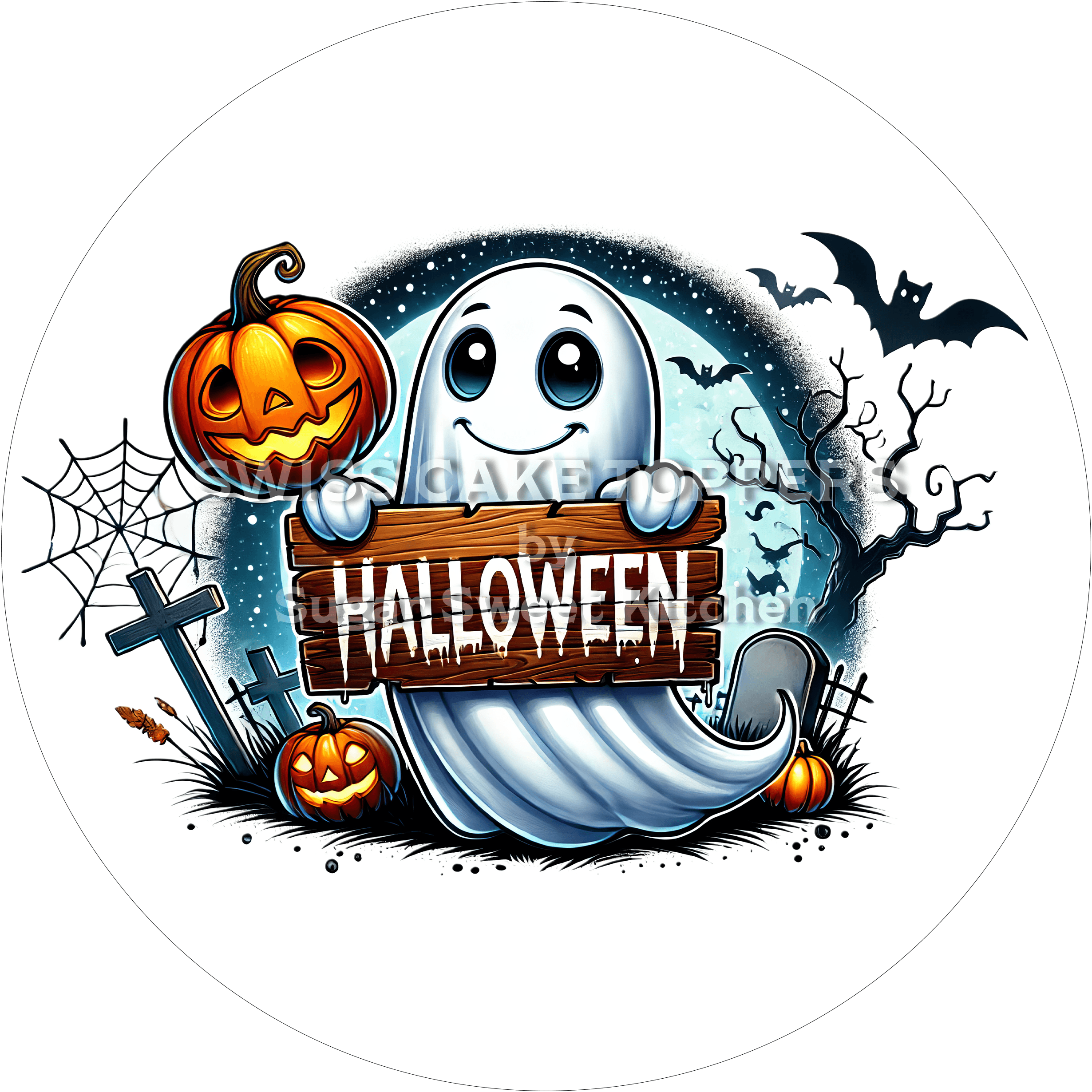 Geisterhafter Halloween-Tortenaufleger6 - personalisierbar - Fondant- Torten- & Cupcakeaufleger Sugar Sweet Kitchen