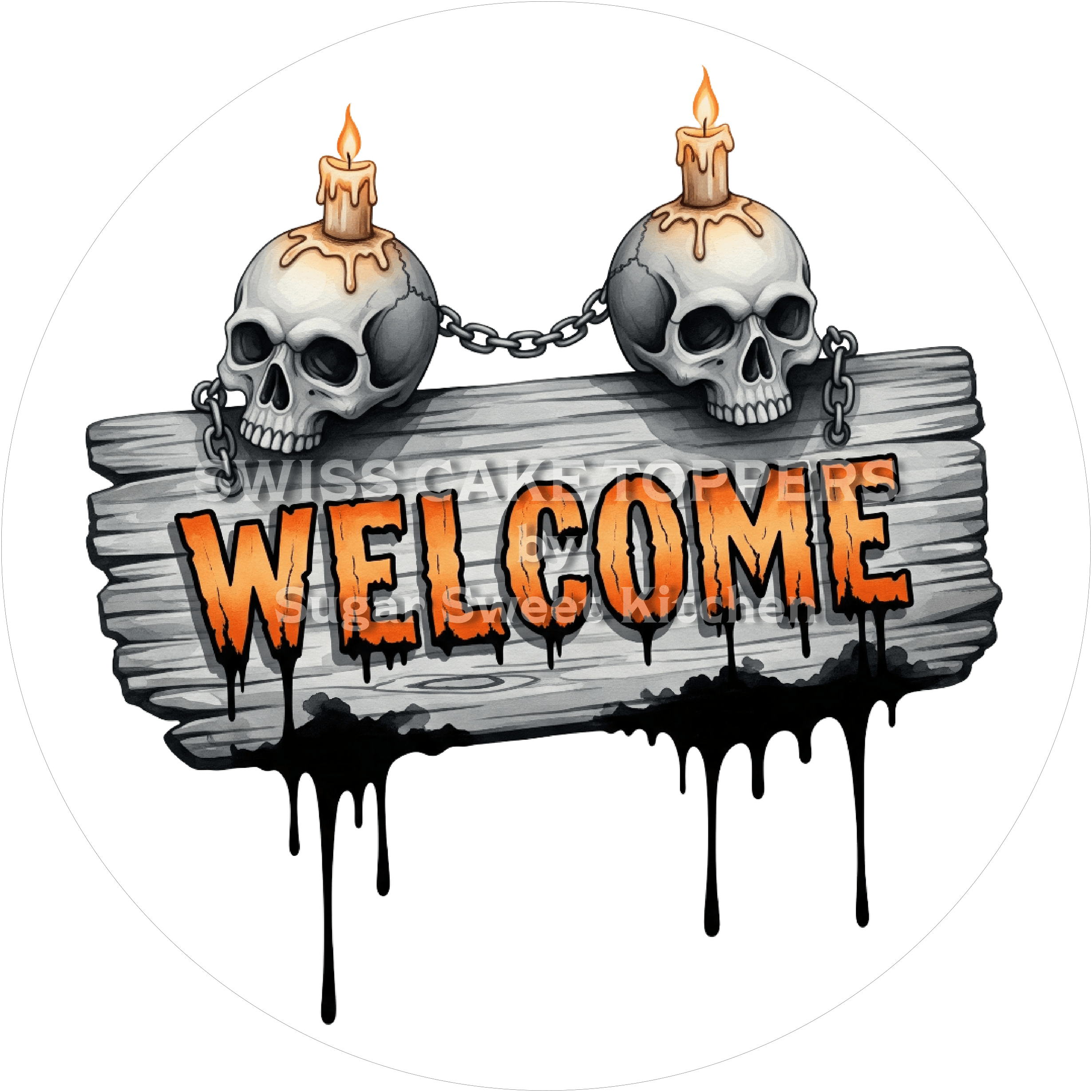 Grusliger Welcome-Tortenaufleger 7 - personalisierbar - Fondant- Torten- & Cupcakeaufleger Sugar Sweet Kitchen