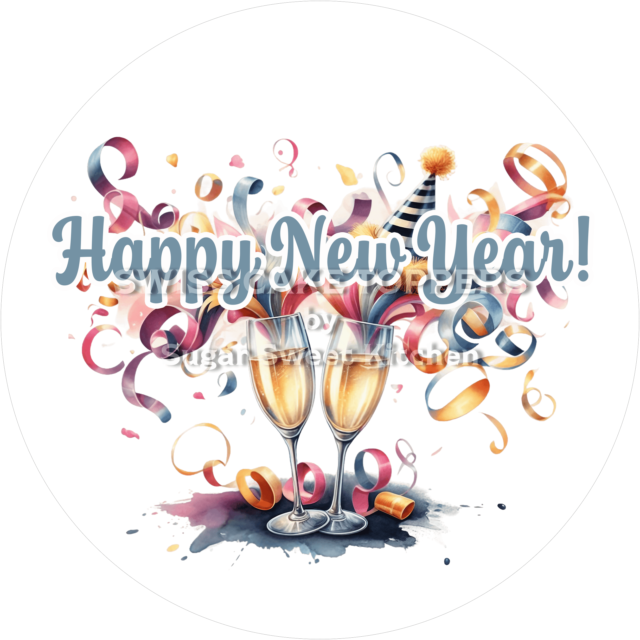 Happy New Year-Tortenaufleger1 - personalisierbar - Fondant- Torten- & Cupcakeaufleger Sugar Sweet Kitchen