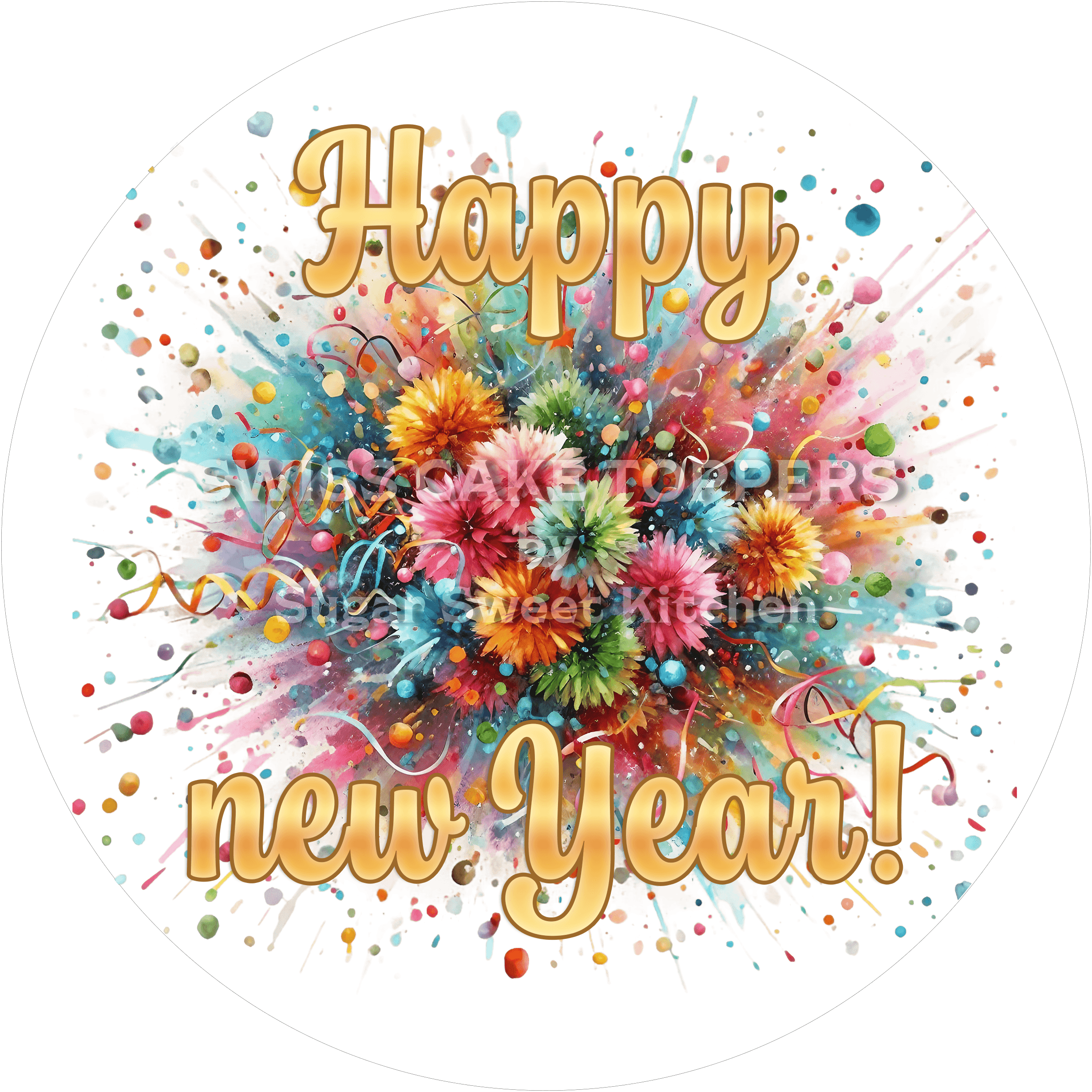 Happy New Year-Tortenaufleger2 - personalisierbar - Fondant- Torten- & Cupcakeaufleger Sugar Sweet Kitchen