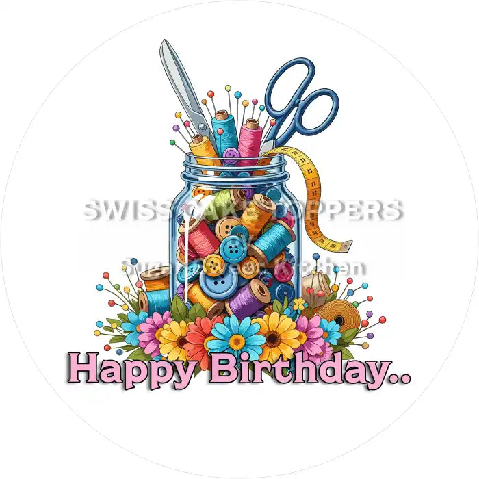 Tortenaufleger Geburtstag Nähen 01 - essbar & personalisierbar - Fondant- Torten- Cupcakeaufleger Sugar Sweet Kitchen