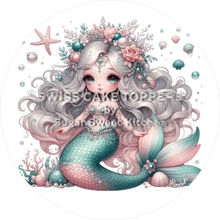 Hübscher Mermaid-Tortenaufleger2- personalisierbar - Fondant- Torten- & Cupcakeaufleger Sugar Sweet Kitchen