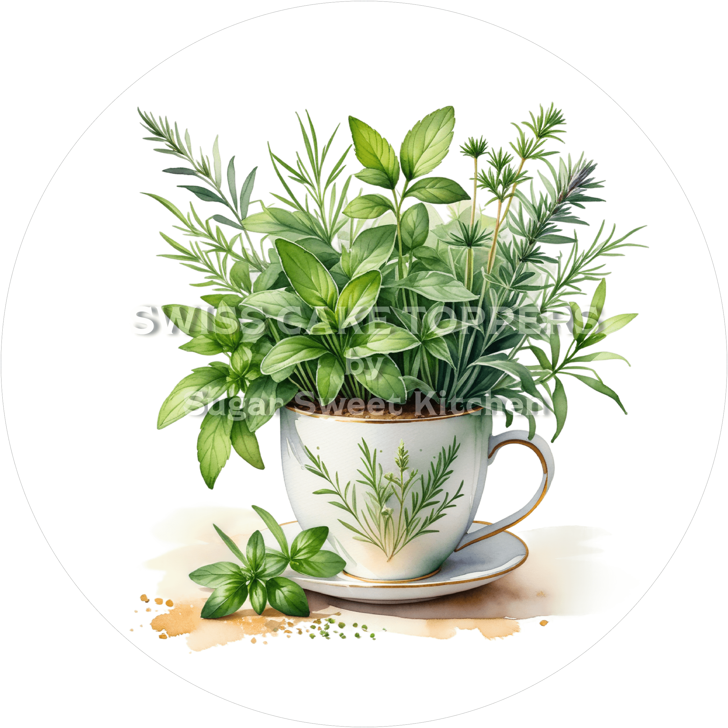 Hübscher Tortenaufleger mit Kräutern6 - personalisierbar - Fondant- Torten- & Cupcakeaufleger Sugar Sweet Kitchen