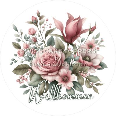 Hübscher Welcome-Tortenaufleger Flower23 - personalisierbar
