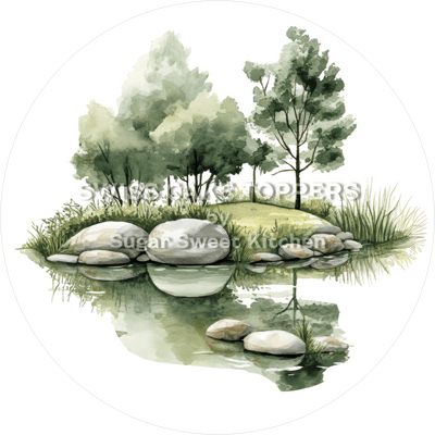 Idyllischer Tortenaufleger mit Seen- & Flussmotiven12 - personalisierbar