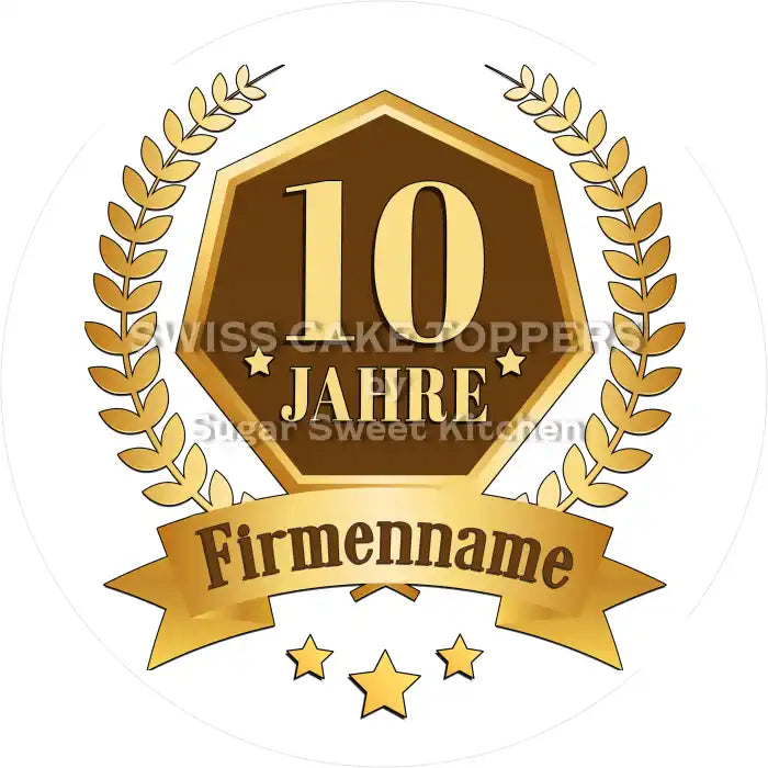 Jubiläums-Tortenaufleger „10 Jahre“ - Fondant- Torten- & Cupcakeaufleger Sugar Sweet Kitchen