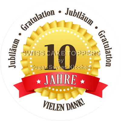 Jubiläums-Tortenaufleger „10 Jahre“ mit Text