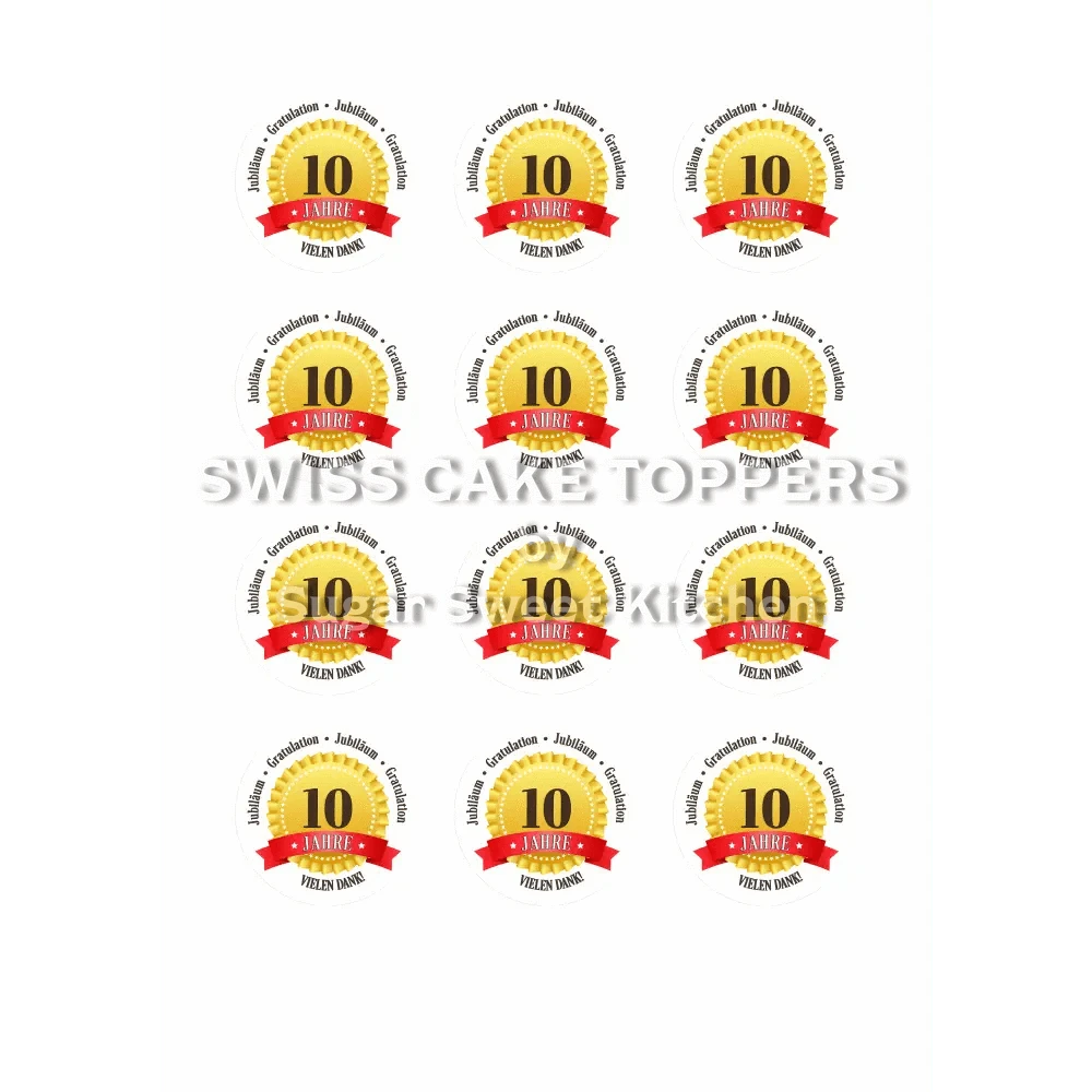 Jubiläums-Tortenaufleger „10 Jahre“ mit Text - Fondant- Torten- & Cupcakeaufleger Sugar Sweet Kitchen