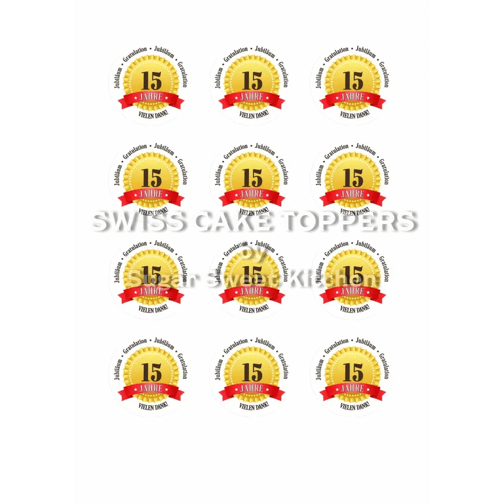 Jubiläums-Tortenaufleger „15 Jahre“ mit Text - Fondant- Torten- & Cupcakeaufleger Sugar Sweet Kitchen