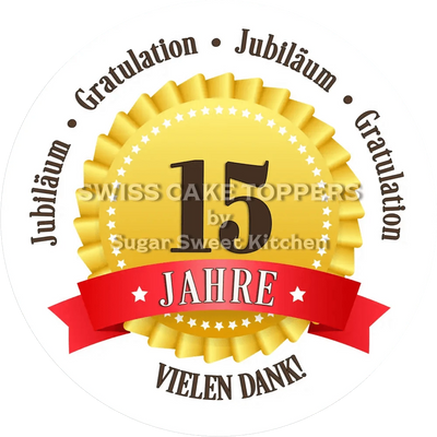 Jubiläums-Tortenaufleger „15 Jahre“ mit Text