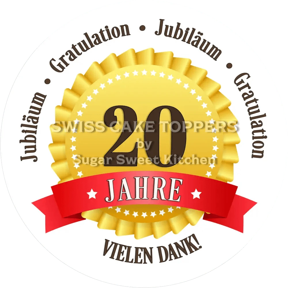 Jubiläums-Tortenaufleger „20 Jahre“ mit Text - Fondant- Torten- & Cupcakeaufleger Sugar Sweet Kitchen