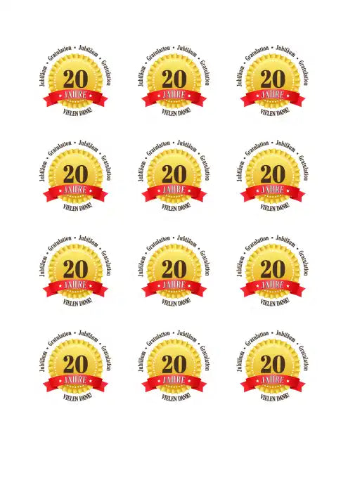Jubiläums-Tortenaufleger „20 Jahre“ mit Text - Fondant- Torten- & Cupcakeaufleger Sugar Sweet Kitchen
