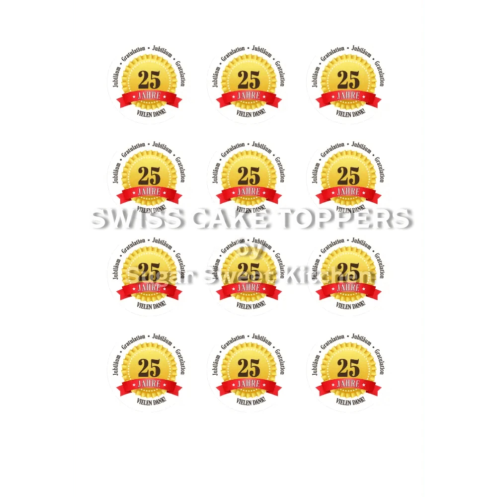 Jubiläums-Tortenaufleger „25 Jahre“ mit Text - Fondant- Torten- & Cupcakeaufleger Sugar Sweet Kitchen