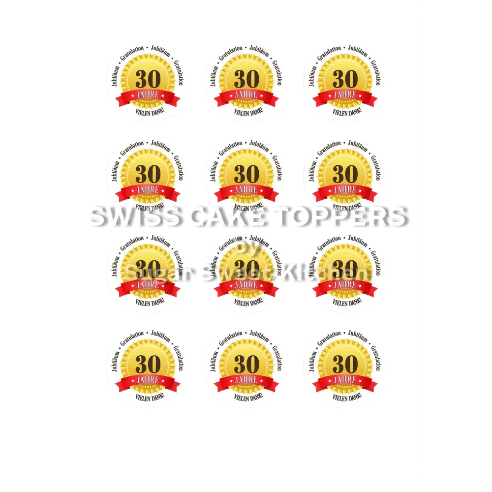 Jubiläums-Tortenaufleger „30 Jahre“ mit Text - Fondant- Torten- & Cupcakeaufleger Sugar Sweet Kitchen