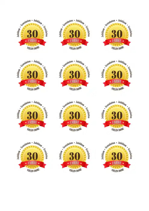 Jubiläums-Tortenaufleger „30 Jahre“ mit Text - Fondant- Torten- & Cupcakeaufleger Sugar Sweet Kitchen
