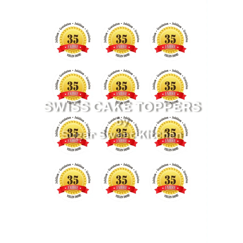 Jubiläums-Tortenaufleger „35 Jahre“ mit Text - Fondant- Torten- & Cupcakeaufleger Sugar Sweet Kitchen