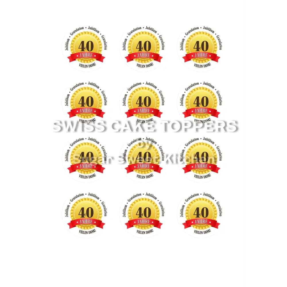 Jubiläums-Tortenaufleger „40 Jahre“ mit Text - Fondant- Torten- & Cupcakeaufleger Sugar Sweet Kitchen