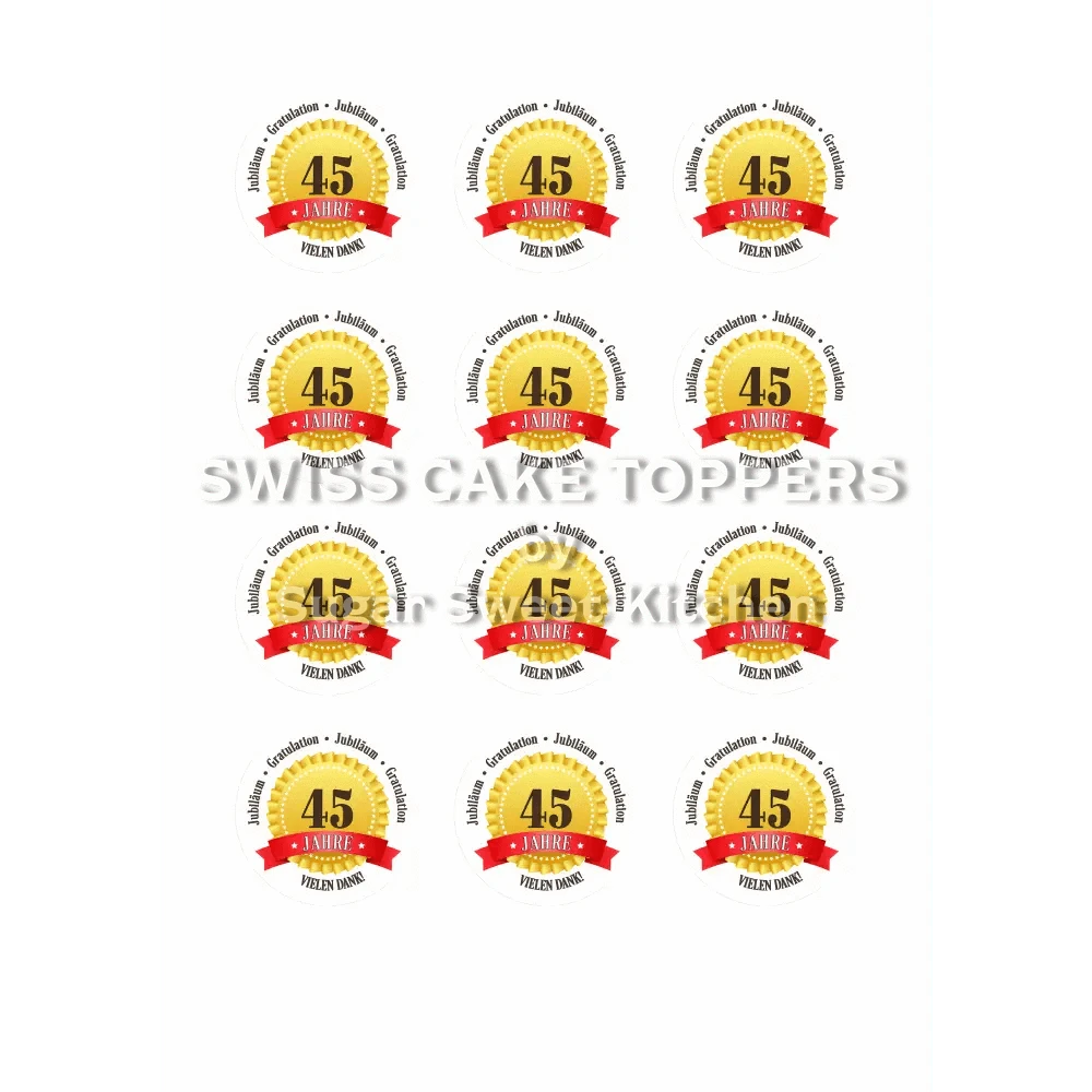 Jubiläums-Tortenaufleger „45 Jahre“ mit Text - Fondant- Torten- & Cupcakeaufleger Sugar Sweet Kitchen