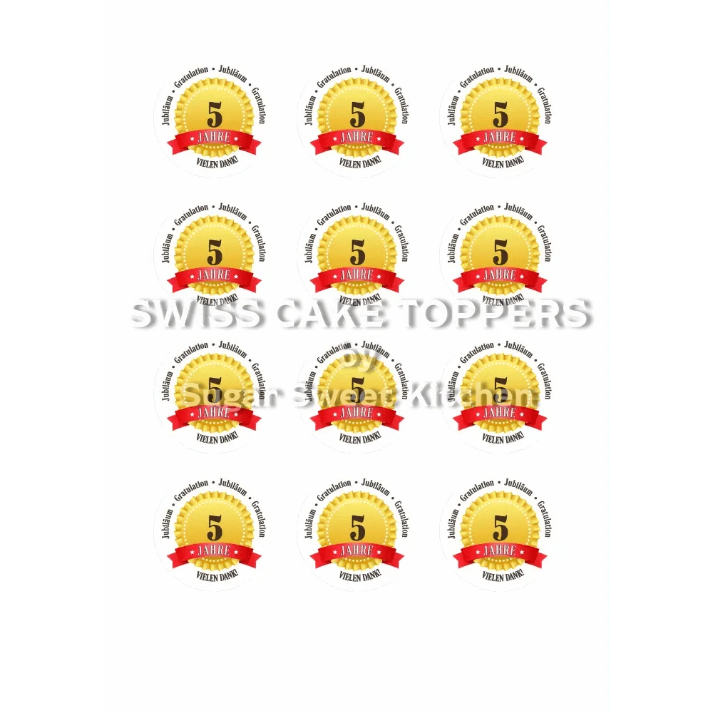 Jubiläums-Tortenaufleger „5 Jahre“ mit Text - Fondant- Torten- & Cupcakeaufleger Sugar Sweet Kitchen