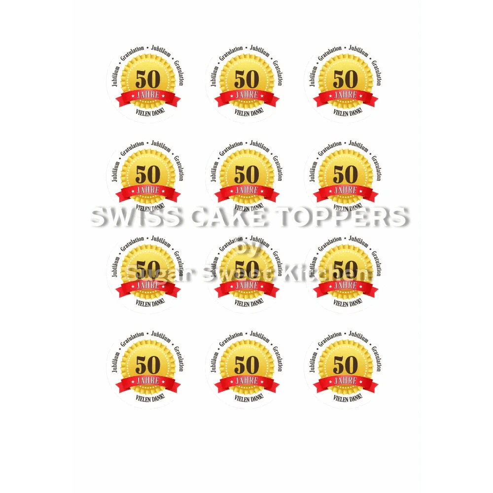 Jubiläums-Tortenaufleger „50 Jahre“ mit Text - Fondant- Torten- & Cupcakeaufleger Sugar Sweet Kitchen