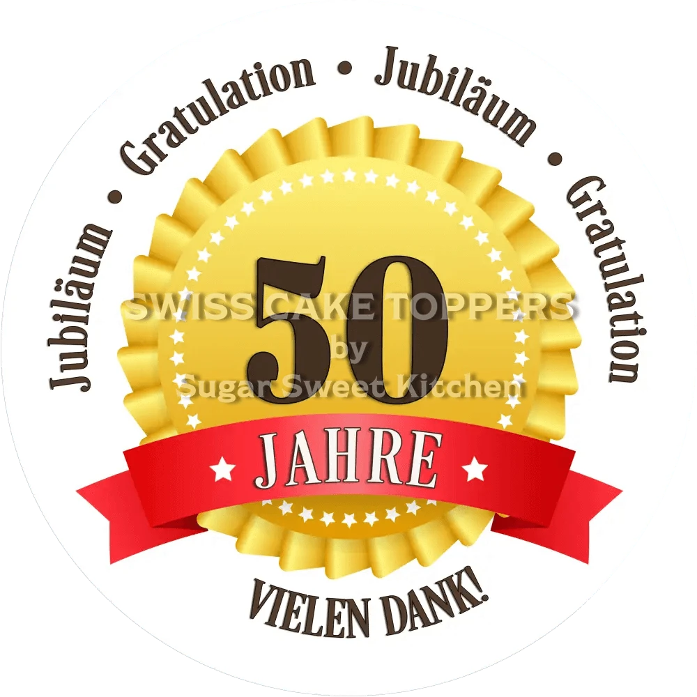 Jubiläums-Tortenaufleger „50 Jahre“ mit Text - Fondant- Torten- & Cupcakeaufleger Sugar Sweet Kitchen