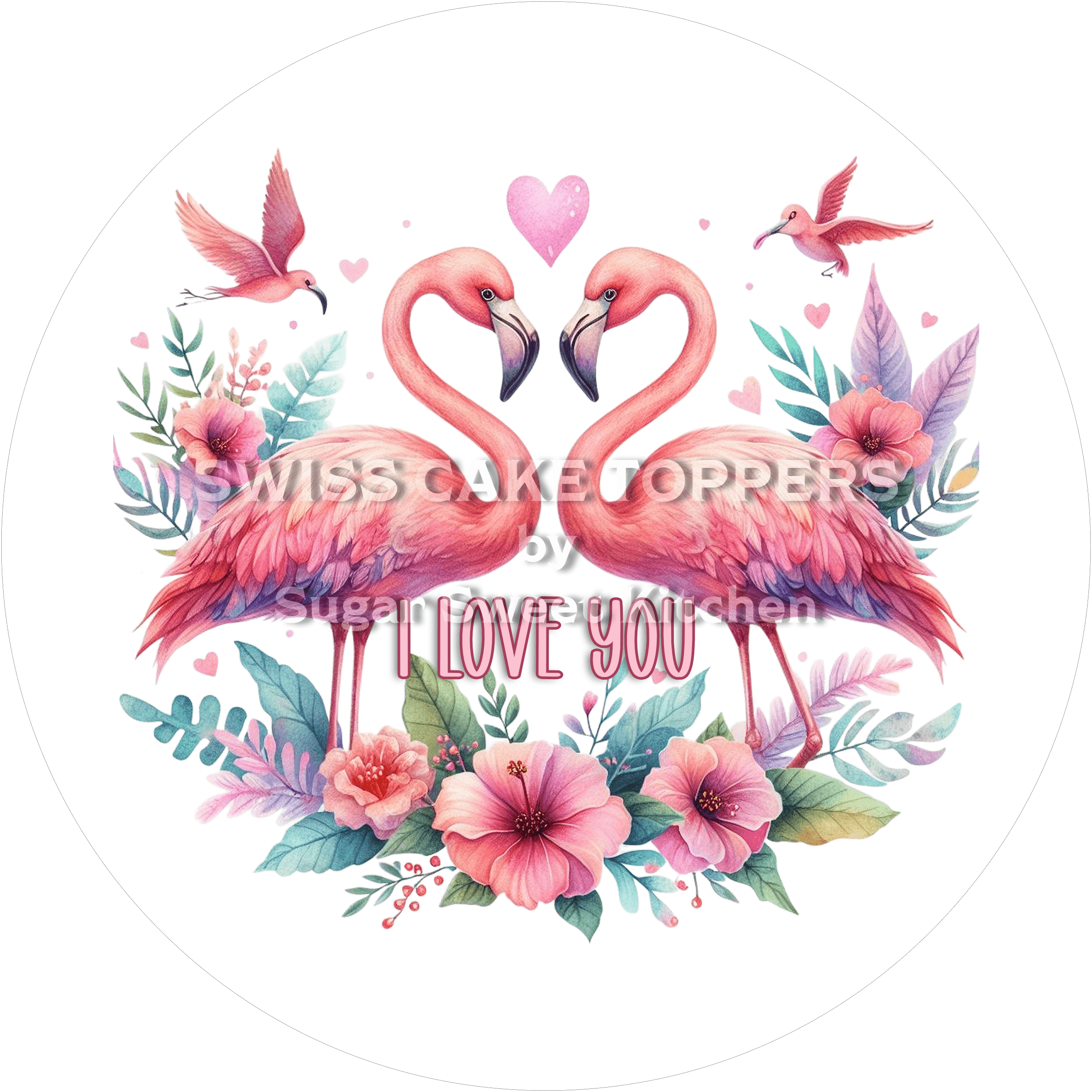 Love- Tortenaufleger Flamingos - personalisierbar - Fondant- Torten- & Cupcakeaufleger Sugar Sweet Kitchen