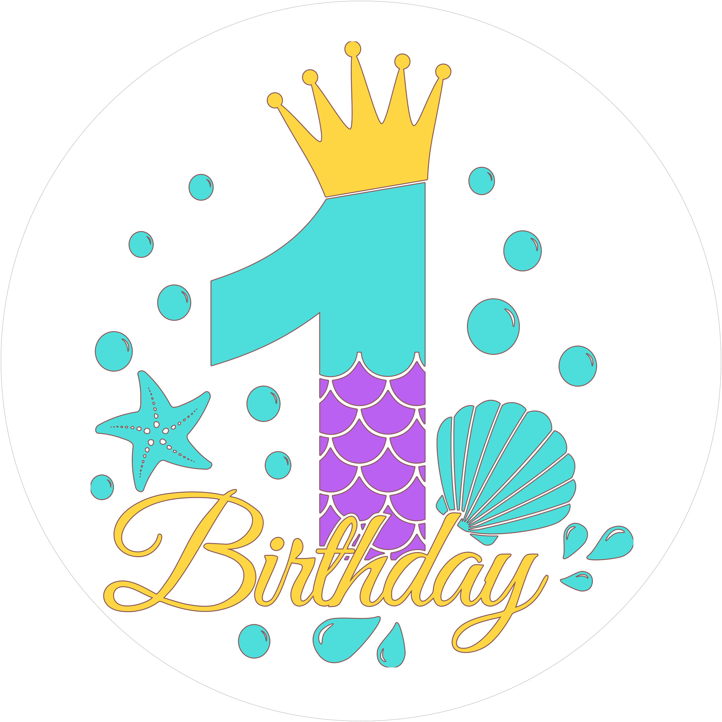 Mermaid-Tortenaufleger mit Zahl 1 - personalisierbar - Fondant- Torten- & Cupcakeaufleger Sugar Sweet Kitchen