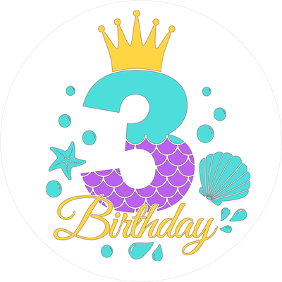 Mermaid-Tortenaufleger mit Zahl 3 - personalisierbar