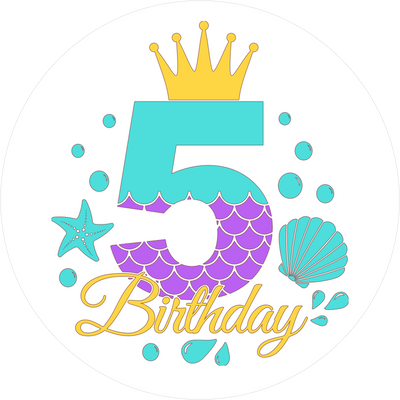 Mermaid-Tortenaufleger mit Zahl 5 - personalisierbar