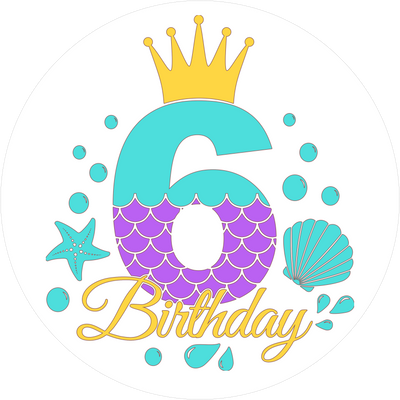 Mermaid-Tortenaufleger mit Zahl 6 - personalisierbar