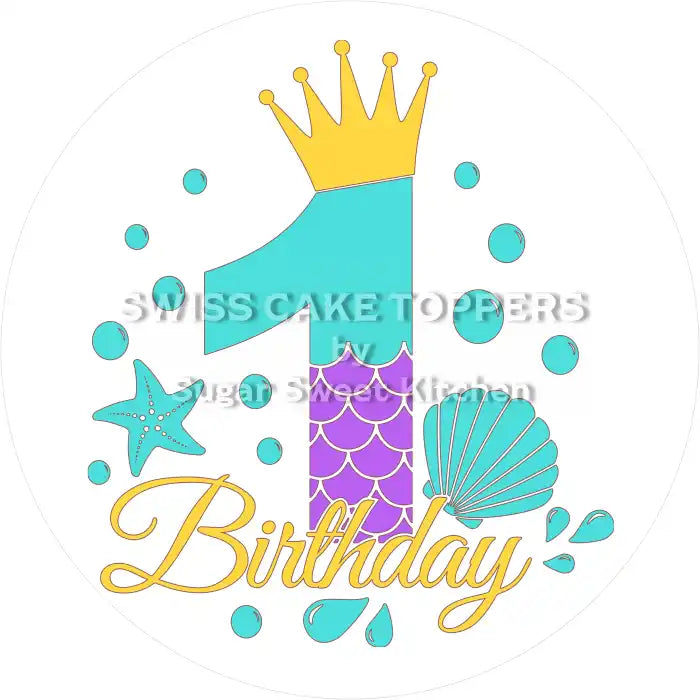 Mermaid-Tortenaufleger mit Zahl 1 - personalisierbar - Fondant- Torten- & Cupcakeaufleger Sugar Sweet Kitchen