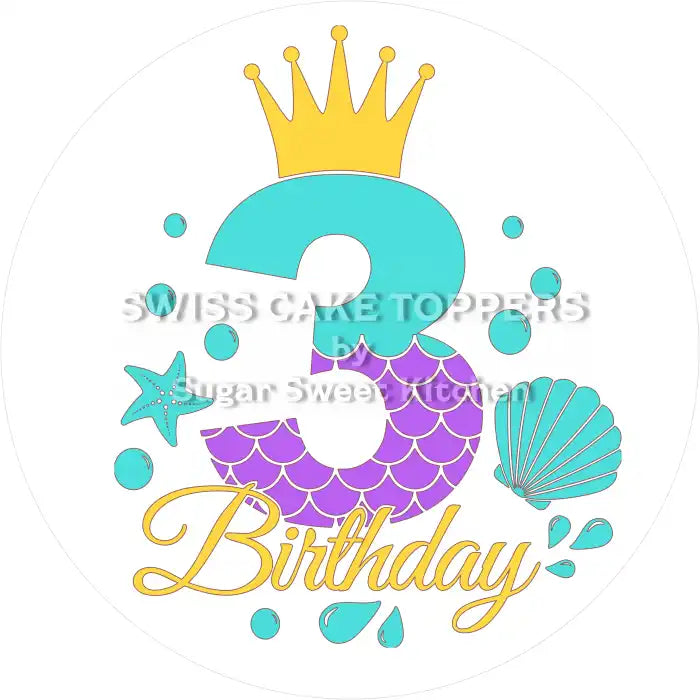 Mermaid-Tortenaufleger mit Zahl 3 - personalisierbar - Fondant- Torten- & Cupcakeaufleger Sugar Sweet Kitchen