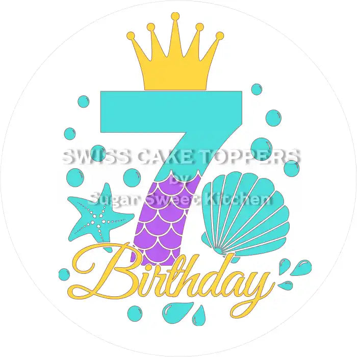 Mermaid-Tortenaufleger mit Zahl 7 - personalisierbar - Fondant- Torten- & Cupcakeaufleger Sugar Sweet Kitchen