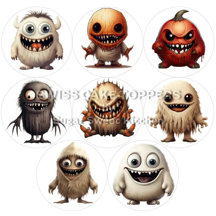 Monster-Cupcakes- & Dessertaufleger 01 / 8Stk. - Fondant- Torten- Cupcakeaufleger Sugar Sweet Kitchen