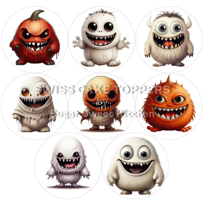 Monster-Cupcakes- & Dessertaufleger 02 / 8Stk. - Fondant- Torten- Cupcakeaufleger Sugar Sweet Kitchen