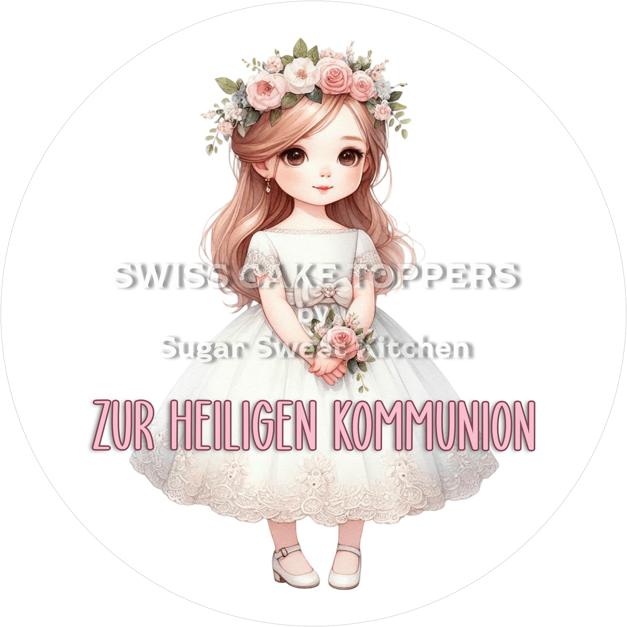 Niedlicher Tortenaufleger Kommunion9 - personalisierbar - Fondant- Torten- & Cupcakeaufleger Sugar Sweet Kitchen