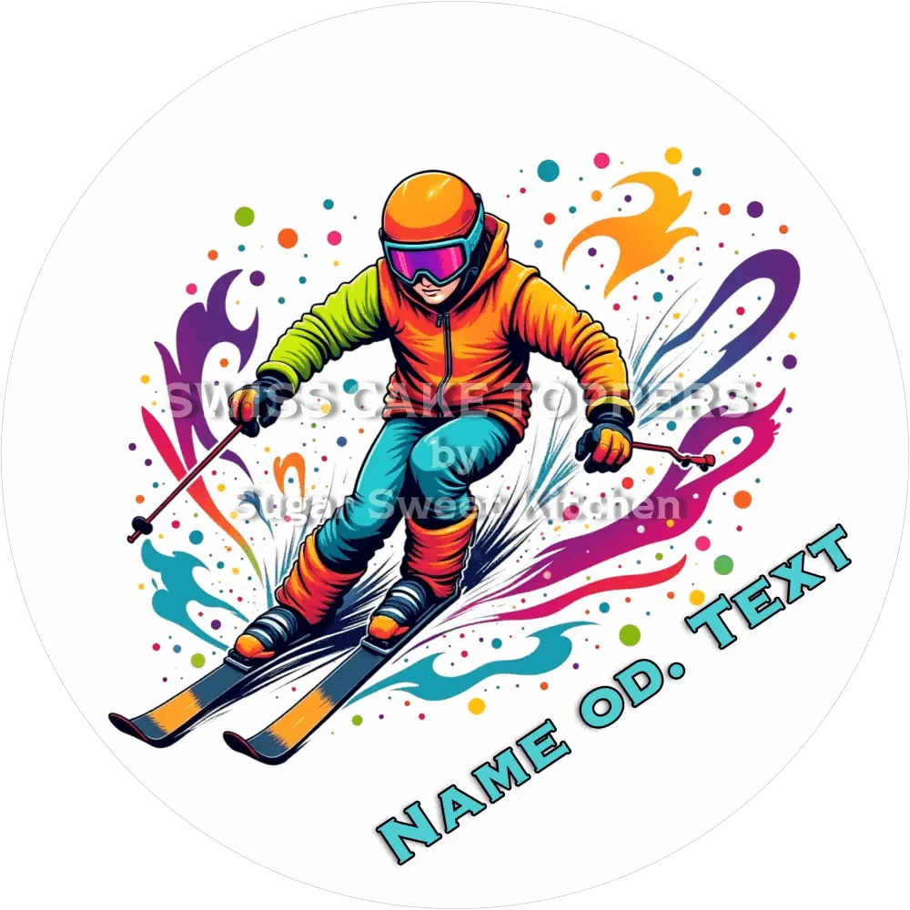 Origineller Skifahrer-Tortenaufleger4 mit Name od. Text - Fondant- Torten- & Cupcakeaufleger Sugar Sweet Kitchen