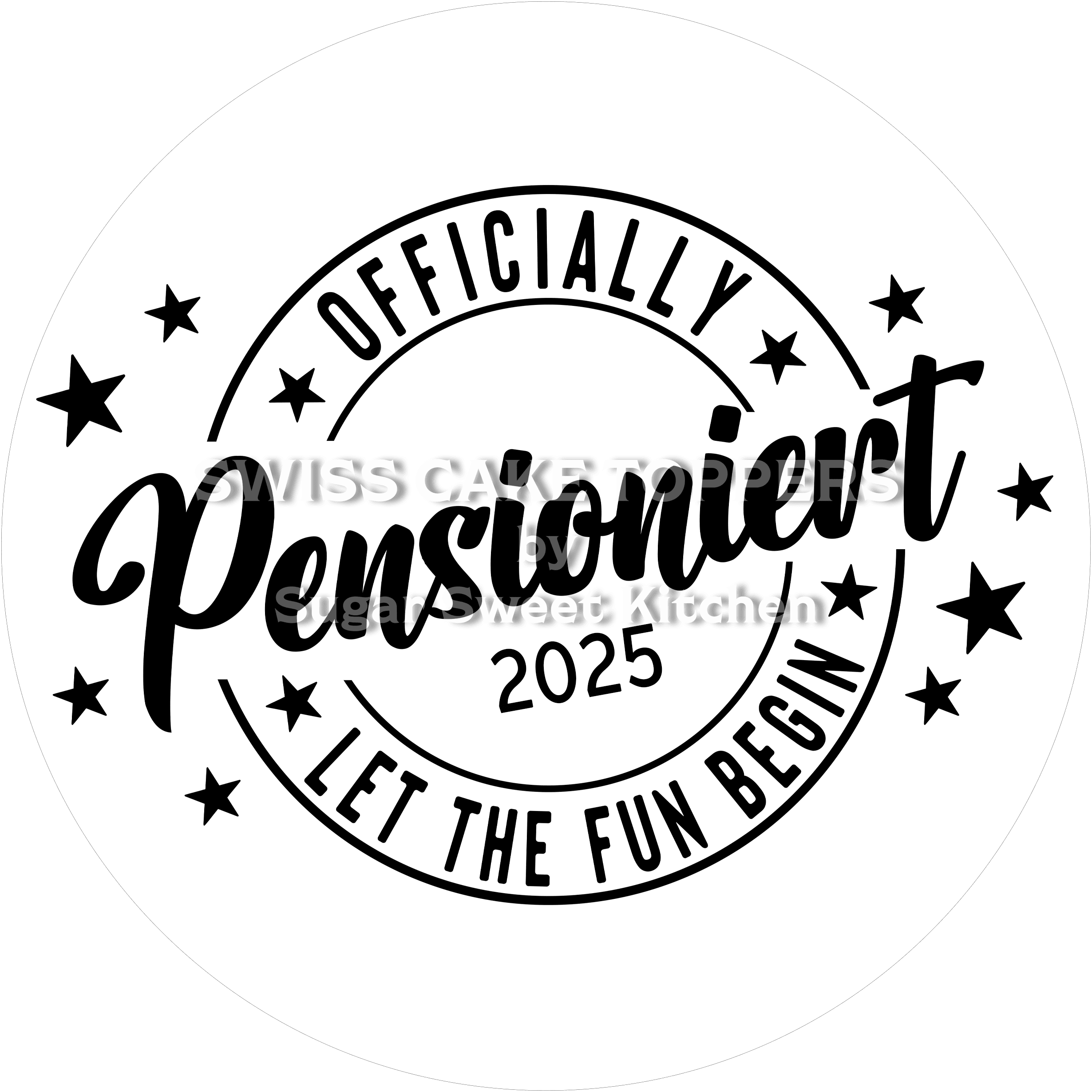 Pensionierungs-Tortenaufleger mit Jahrzahl - Fondant- Torten- & Cupcakeaufleger Sugar Sweet Kitchen