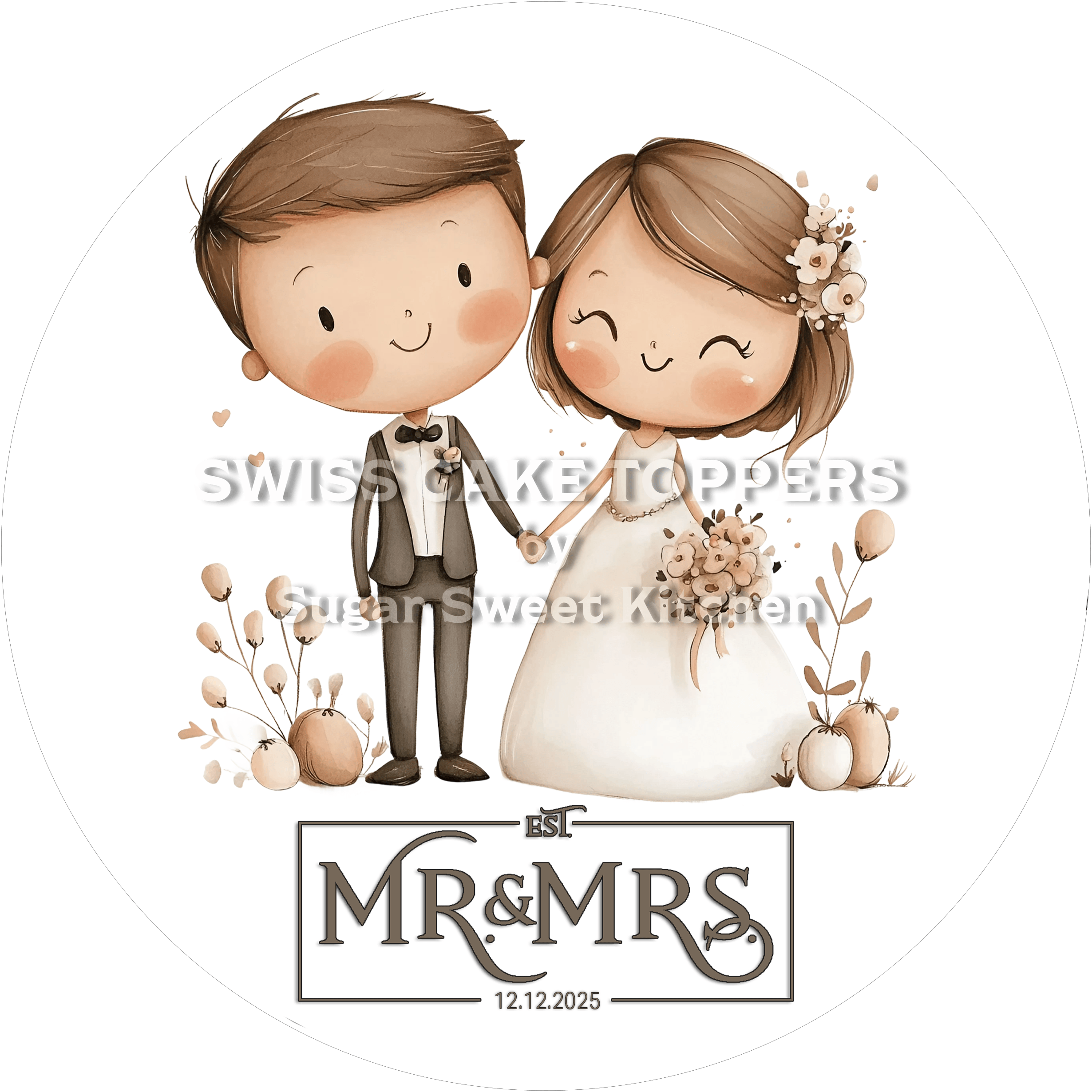 Personalisierbarer ’Mr & Mrs’ Tortenaufleger - Fondant- Torten- Cupcakeaufleger Sugar Sweet Kitchen