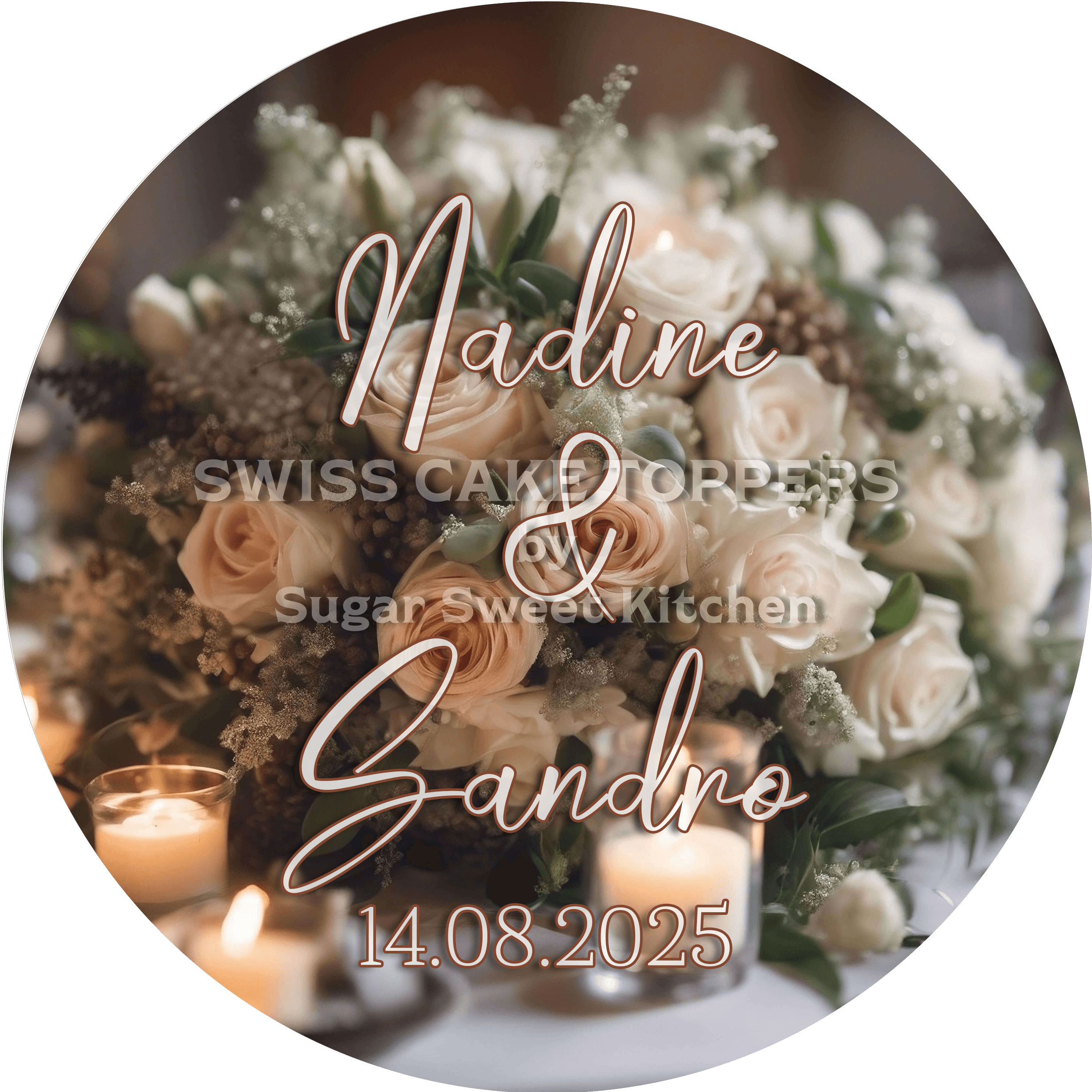 Personalisierter Hochzeits-Tortenaufleger mit Namen & Datum2 - Fondant- Torten- Cupcakeaufleger Sugar Sweet Kitchen