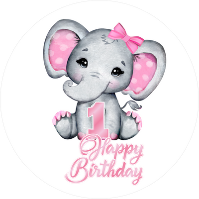 Pink Elefants-Tortenaufleger mit Zahl 1 - personalisierbar