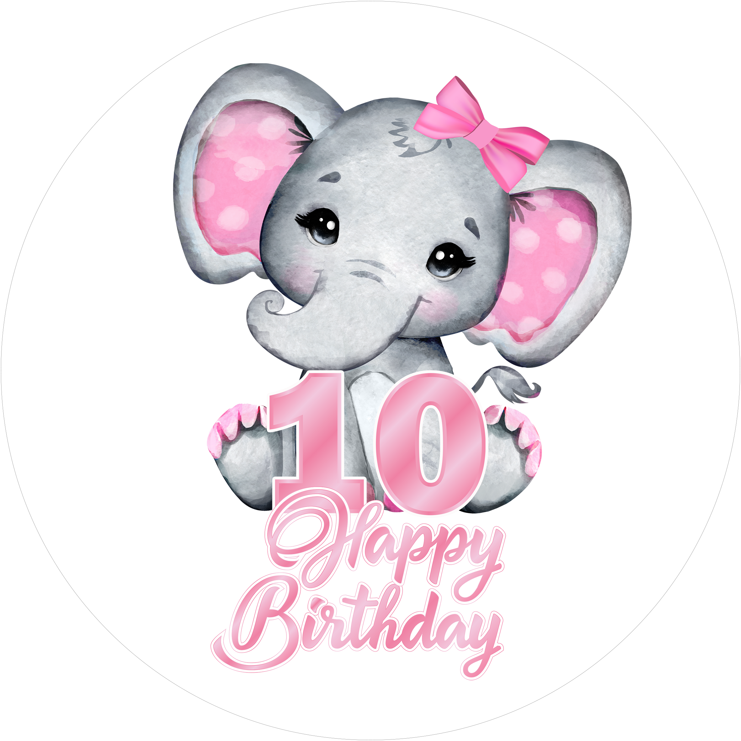 Pink Elefants-Tortenaufleger mit Zahl 10 - personalisierbar - Fondant- Torten- & Cupcakeaufleger Sugar Sweet Kitchen